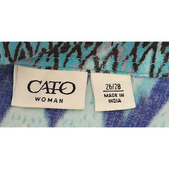 Cato Blue Orange Yellow Stripes Hi Low V Neck Collard Top 26 28 Lightweight Soft - Picture 4 of 5